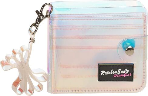 KOOIJNKO Clear Wallet for Women, Bifold Wallet Purse with Lanyard Cute Jelly Coin Pouch ID Case (Black) in Kuwait