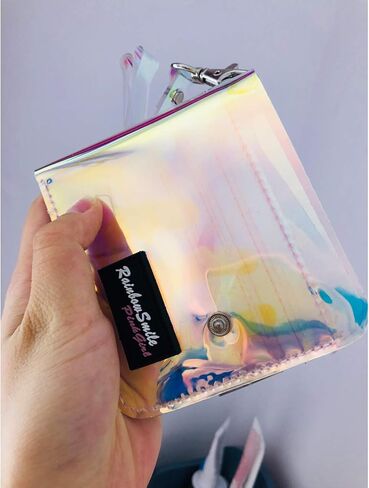 KOOIJNKO Clear Wallet for Women, Bifold Wallet Purse with Lanyard Cute Jelly Coin Pouch ID Case (Black) in Kuwait