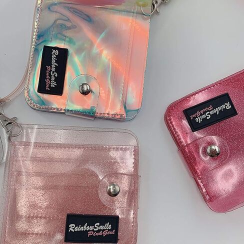 KOOIJNKO Clear Wallet for Women, Bifold Wallet Purse with Lanyard Cute Jelly Coin Pouch ID Case (Black) in Kuwait