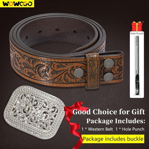 WOWOGO النساء الرجال الغربية حزام جلد طبيعي راعية البقر رعاة البقر الأزهار محفورة حزام حزام تنقش التمرير مشبك in Kuwait