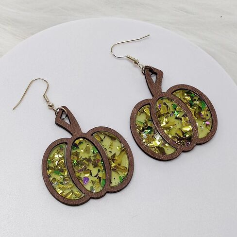 Fall Thanksgiving Wooden Dangle Earrings Glitter Pumpkin Leopard Cow Print Leather Dangle Earrings Sparkle Cute Funny Handmade Lightweight For Women Girls Fashion Holiday Jewelry Autumn in Saudi Arabia