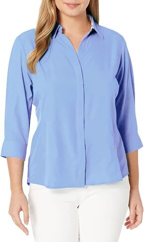 Women's Button Down Shirt 4-Way Stretch V Neck Blouse Wrinkle Resistant & Breathable 3/4 Sleeve Collared Work Top in Kuwait