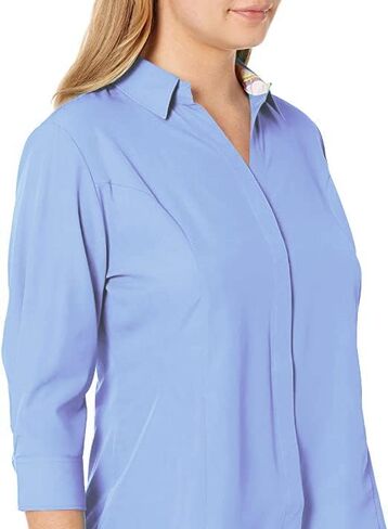 Women's Button Down Shirt 4-Way Stretch V Neck Blouse Wrinkle Resistant & Breathable 3/4 Sleeve Collared Work Top in Kuwait