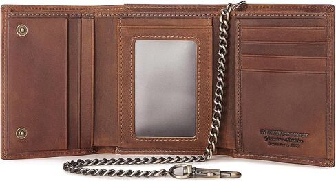 محافظ سلسلة Enwaen للرجال، محفظة ثلاثية الطي من الجلد الطبيعي من Crazy Horse مع خاصية تحديد الهوية بموجات الراديو وسلسلة مضادة للسرقة لراكبي الدراجات النارية والدراجات النارية in Kuwait