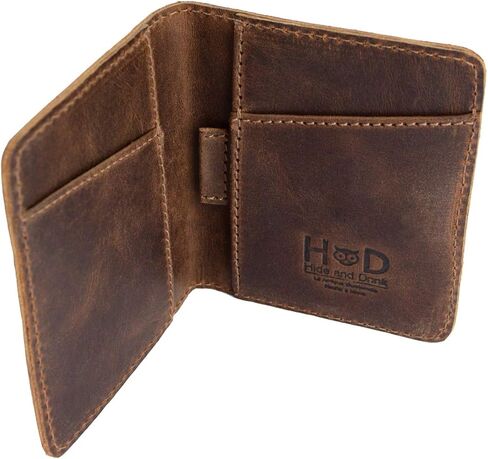 Hide & Drink, Leather Minimalist Bifold Wallet, Holds Up to 6 Cards Plus Folded Bills, Cash Organizer, Everyday Accessories, Handmade Includes 101 Year Warranty :: Bourbon Brown in Saudi Arabia