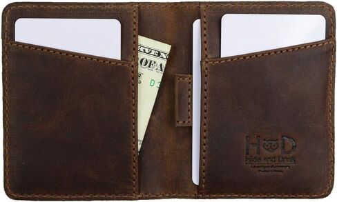 Hide & Drink, Leather Minimalist Bifold Wallet, Holds Up to 6 Cards Plus Folded Bills, Cash Organizer, Everyday Accessories, Handmade Includes 101 Year Warranty :: Bourbon Brown in Saudi Arabia
