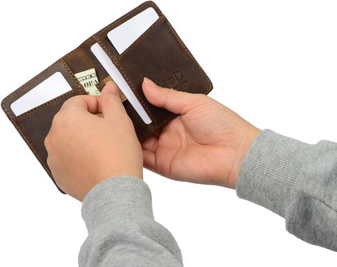 Hide & Drink, Leather Minimalist Bifold Wallet, Holds Up to 6 Cards Plus Folded Bills, Cash Organizer, Everyday Accessories, Handmade Includes 101 Year Warranty :: Bourbon Brown in Saudi Arabia