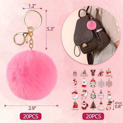 JOYPOP 40 قطعة عيد الميلاد بوم بوم سلسلة مفاتيح فو فرو الأرنب سلسلة المفاتيح بالجملة مع DIY عيد الميلاد المعلقات سحر للبنات النساء in Kuwait