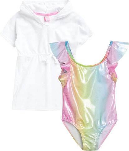 Real Love Girls Swimsuit Cover Up Set - Hooded Beach Towel Robe and One Piece Bathing Suit - Swimwear Set for Toddlers (2T-6) in Saudi Arabia