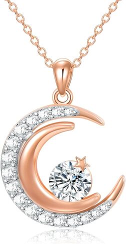 WTYIM Moissanite Moon and Star Necklace for Women 18K Rose Gold Plated Sterling Silver Moissanite Diamond Moon Pendant Necklace Christmas Birthday Jewelry Gifts for Her Wife, 18+2 Inch in Kuwait