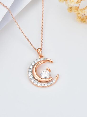 WTYIM Moissanite Moon and Star Necklace for Women 18K Rose Gold Plated Sterling Silver Moissanite Diamond Moon Pendant Necklace Christmas Birthday Jewelry Gifts for Her Wife, 18+2 Inch in Kuwait