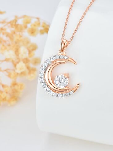 WTYIM Moissanite Moon and Star Necklace for Women 18K Rose Gold Plated Sterling Silver Moissanite Diamond Moon Pendant Necklace Christmas Birthday Jewelry Gifts for Her Wife, 18+2 Inch in Kuwait