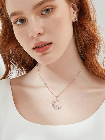 WTYIM Moissanite Moon and Star Necklace for Women 18K Rose Gold Plated Sterling Silver Moissanite Diamond Moon Pendant Necklace Christmas Birthday Jewelry Gifts for Her Wife, 18+2 Inch in Kuwait