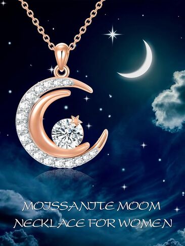 WTYIM Moissanite Moon and Star Necklace for Women 18K Rose Gold Plated Sterling Silver Moissanite Diamond Moon Pendant Necklace Christmas Birthday Jewelry Gifts for Her Wife, 18+2 Inch in Kuwait