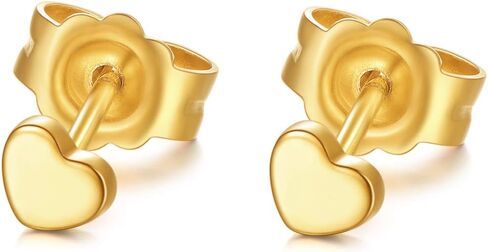 18K Solid Gold Heart Stud Earrings for Women, Simple Cute Love Heart Push Back Studs Earrings Fine Jewelry Gift for Her, Mother, Wife in Saudi Arabia