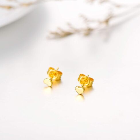18K Solid Gold Heart Stud Earrings for Women, Simple Cute Love Heart Push Back Studs Earrings Fine Jewelry Gift for Her, Mother, Wife in Saudi Arabia