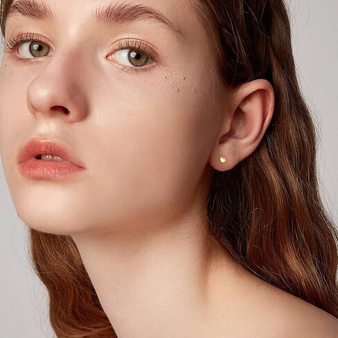 18K Solid Gold Heart Stud Earrings for Women, Simple Cute Love Heart Push Back Studs Earrings Fine Jewelry Gift for Her, Mother, Wife in Saudi Arabia