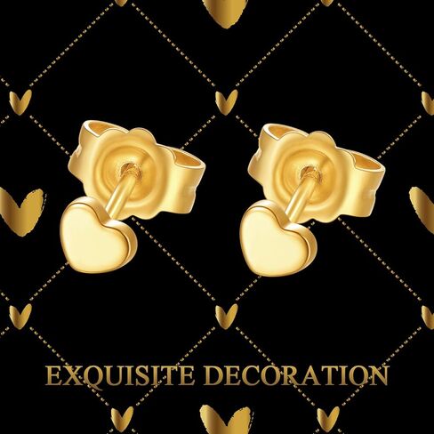 18K Solid Gold Heart Stud Earrings for Women, Simple Cute Love Heart Push Back Studs Earrings Fine Jewelry Gift for Her, Mother, Wife in Saudi Arabia