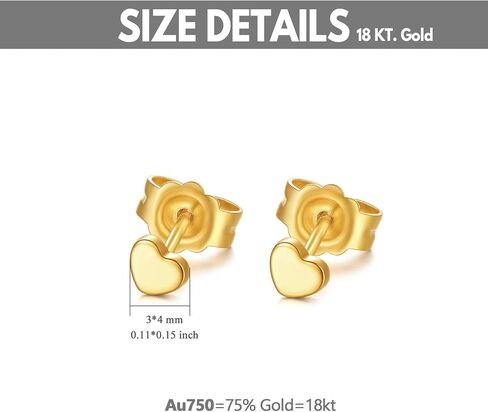18K Solid Gold Heart Stud Earrings for Women, Simple Cute Love Heart Push Back Studs Earrings Fine Jewelry Gift for Her, Mother, Wife in Saudi Arabia