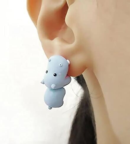 Kakeii Animal Bite Earring، أقراط طينية لطيفة ثلاثية الأبعاد - أقراط عصرية بسيطة مصنوعة يدويًا من البوليمر على شكل حيوان للفتيات والنساء in Kuwait
