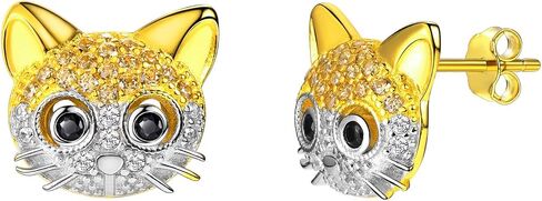 U7 Cat Stud Earrings Silver/Black/Silver/Gold Color,Birthstone Kitten Earrings, BarFaux Pearl Earrings Set, Women Teen Girls Gift in Saudi Arabia