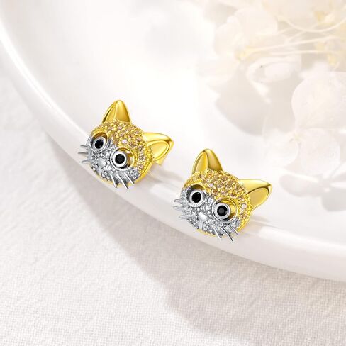 U7 Cat Stud Earrings Silver/Black/Silver/Gold Color,Birthstone Kitten Earrings, BarFaux Pearl Earrings Set, Women Teen Girls Gift in Saudi Arabia