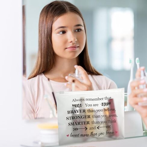 50 قطعة من الهدايا الملهمة للنساء حقيبة مستحضرات التجميل إيفا أنت شجاعة حقيبة مكياج رائعة حقيبة أدوات الزينة الصغيرة مع سحاب تشجيع هدية عيد ميلاد للكنيسة الأصدقاء (أنت رائع) in Kuwait