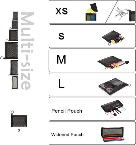 patu Mini Zipper Mesh Bags, 4" x 5", Size S / A7, 5 Pieces, Beauty Makeup Lipstick Cosmetic Accessories Organizer, Small Travel Kit Storage Pouch, Black in Saudi Arabia