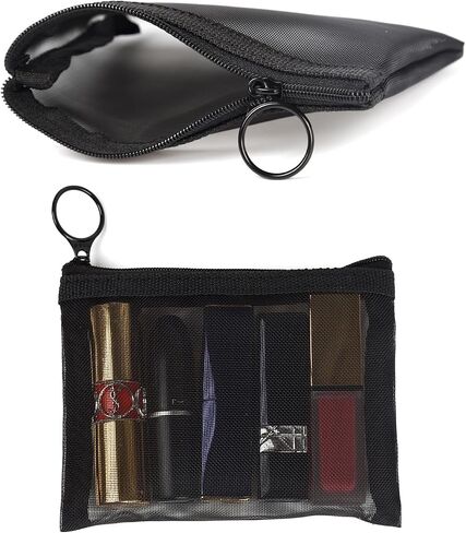 patu Mini Zipper Mesh Bags, 4" x 5", Size S / A7, 5 Pieces, Beauty Makeup Lipstick Cosmetic Accessories Organizer, Small Travel Kit Storage Pouch, Black in Saudi Arabia