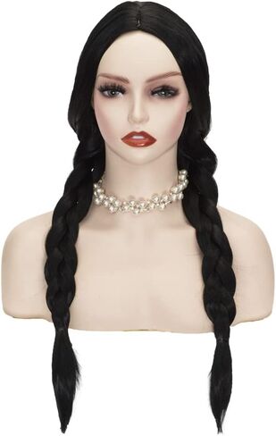 22 inches Long Black Wig with 2 ponytail Synthetic Wig for Women Halloween Costume Party Cosplay Wig in Kuwait