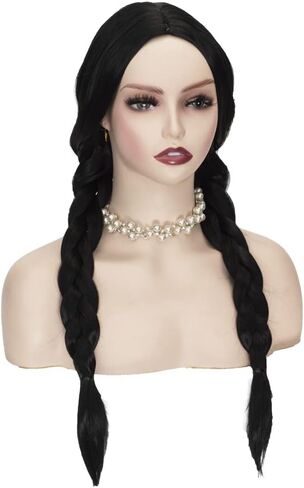 22 inches Long Black Wig with 2 ponytail Synthetic Wig for Women Halloween Costume Party Cosplay Wig in Kuwait