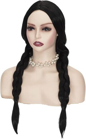 22 inches Long Black Wig with 2 ponytail Synthetic Wig for Women Halloween Costume Party Cosplay Wig in Kuwait