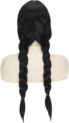 22 inches Long Black Wig with 2 ponytail Synthetic Wig for Women Halloween Costume Party Cosplay Wig in Kuwait