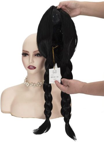 22 inches Long Black Wig with 2 ponytail Synthetic Wig for Women Halloween Costume Party Cosplay Wig in Kuwait