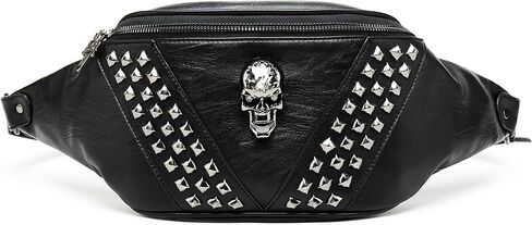 Leather Fanny Packs for Women,Fashion Leather Waist Bag Black Fanny Pack Men Skull Design Bum Bags for Women Crossbody Belt Bag Waist Pack for Holiday Festival Travel Running Hiking (Skull -1) in Saudi Arabia