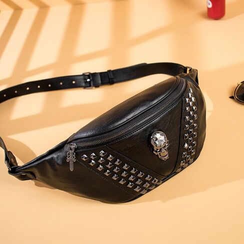 Leather Fanny Packs for Women,Fashion Leather Waist Bag Black Fanny Pack Men Skull Design Bum Bags for Women Crossbody Belt Bag Waist Pack for Holiday Festival Travel Running Hiking (Skull -1) in Saudi Arabia
