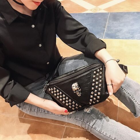 Leather Fanny Packs for Women,Fashion Leather Waist Bag Black Fanny Pack Men Skull Design Bum Bags for Women Crossbody Belt Bag Waist Pack for Holiday Festival Travel Running Hiking (Skull -1) in Saudi Arabia
