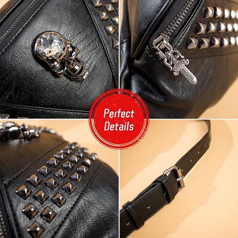 Leather Fanny Packs for Women,Fashion Leather Waist Bag Black Fanny Pack Men Skull Design Bum Bags for Women Crossbody Belt Bag Waist Pack for Holiday Festival Travel Running Hiking (Skull -1) in Saudi Arabia