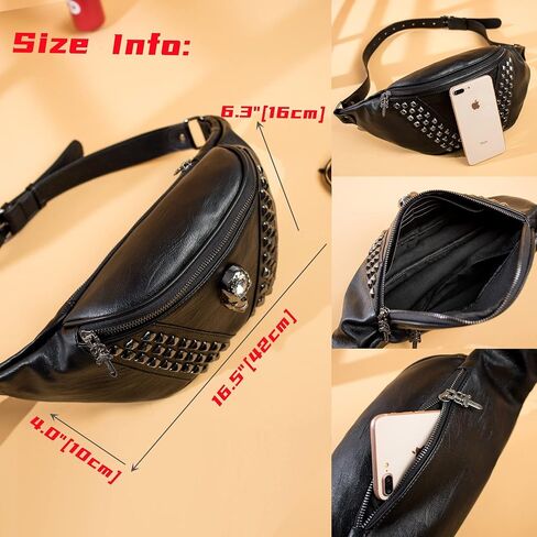 Leather Fanny Packs for Women,Fashion Leather Waist Bag Black Fanny Pack Men Skull Design Bum Bags for Women Crossbody Belt Bag Waist Pack for Holiday Festival Travel Running Hiking (Skull -1) in Saudi Arabia