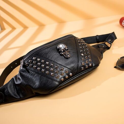Leather Fanny Packs for Women,Fashion Leather Waist Bag Black Fanny Pack Men Skull Design Bum Bags for Women Crossbody Belt Bag Waist Pack for Holiday Festival Travel Running Hiking (Skull -1) in Saudi Arabia