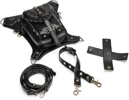 Chikencall القوطية Steampunk الخصر حقيبة قطرة الساق الذراع حقيبة حزمة الخصر الكتف فاني حزم محفظة الحقيبة حقيبة سوداء in Kuwait
