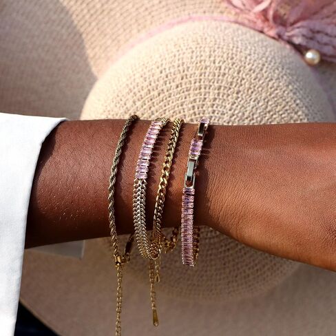 YOXWSKA 4 قطع أساور ذهبية ملونة للنساء، سوار تنس زركونيا مكعب 5 مم مربع، مجموعة أساور تنس تشيكوسلوفاكيا مطلية بالذهب 14 قيراط للنساء المراهقات والفتيات هدية مجوهرات قابلة للتعديل in Kuwait