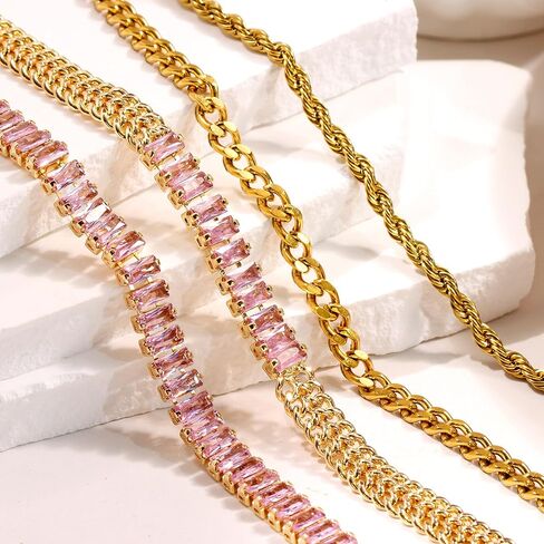 YOXWSKA 4 قطع أساور ذهبية ملونة للنساء، سوار تنس زركونيا مكعب 5 مم مربع، مجموعة أساور تنس تشيكوسلوفاكيا مطلية بالذهب 14 قيراط للنساء المراهقات والفتيات هدية مجوهرات قابلة للتعديل in Kuwait