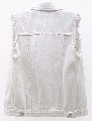 loveimgs Women's Fashion Sleeveless Regular Fit Lightweight Button Front Candy Color Ripped Denim Vest Jacket Pockets in Kuwait