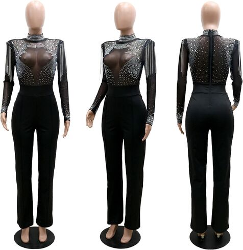 Womens Sexy Sleeveless O Neck Sequins Bodycon Party Clubwear Jumpsuit Rompers in Kuwait