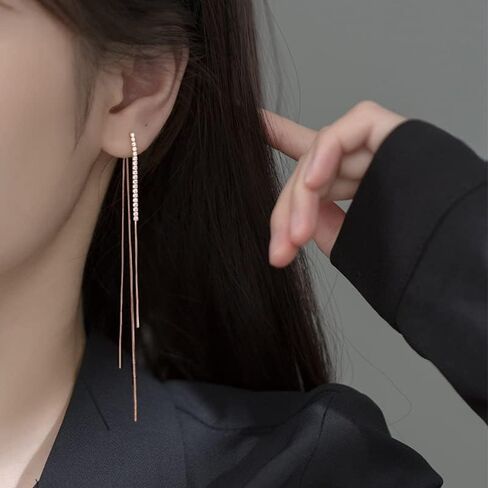 SLUYNZ 925 فضة تشيكوسلوفاكيا استرخى سلسلة أقراط للنساء في سن المراهقة الفتيات طويلة استرخى أقراط شرابة مع سلسلة ثعبان الظهر in Kuwait