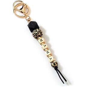 Lantintop Leopard Print Silicone Bead Keychain Fashion Bag Pendant MAMA Keychain Gift for Mom, Sister,Auntie in Saudi Arabia