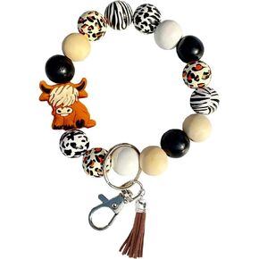 المرتفعات البقرة السوار المفاتيح للنساء البقرة سوار هدية للفتيات الخشب لطيف البقرة طباعة مطرز Keyrings للمفاتيح in Kuwait