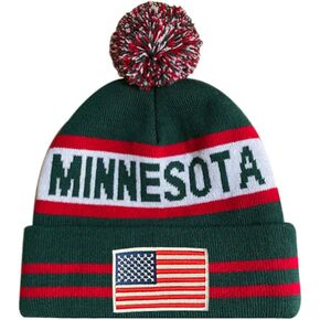 DianYu الولايات المتحدة العلم مينيسوتا سيتي بوم قبعة قسط المطرزة التصحيح الشتاء لينة مينيسوتا قبعة متماسكة بوم قبعة قبعة خضراء in Kuwait