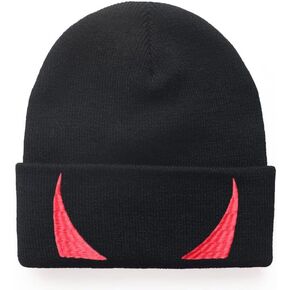 DianYu المطرزة الشيطان القرن الشتاء قبعة الشتاء الناعمة قبعة متماسكة قبعة سوداء in Kuwait